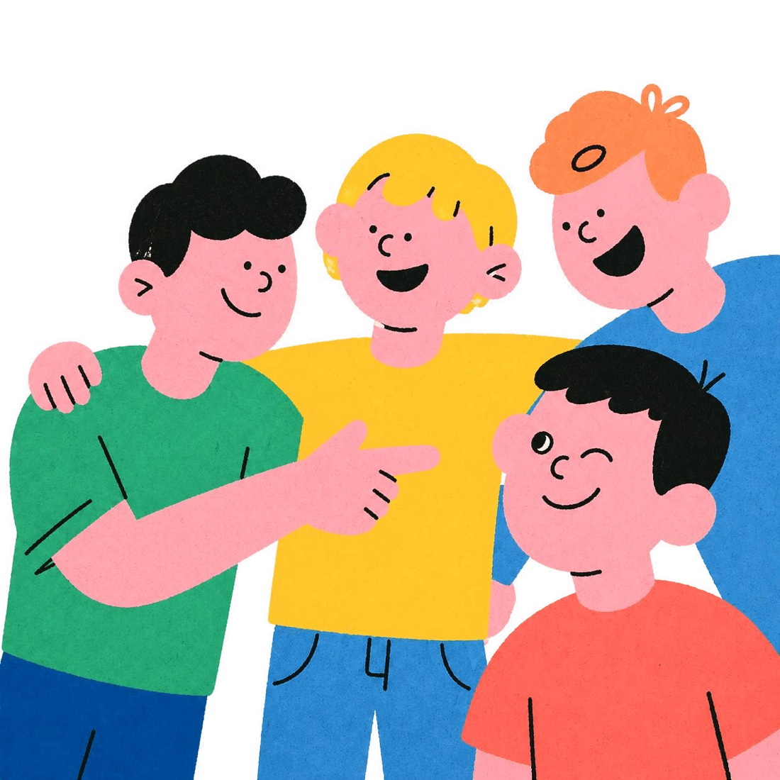 A group of men talking together comfortably