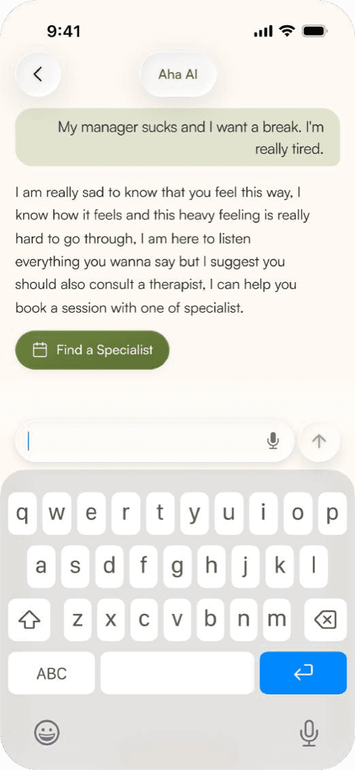 Milo chat suggesting the user book a session with a specialist