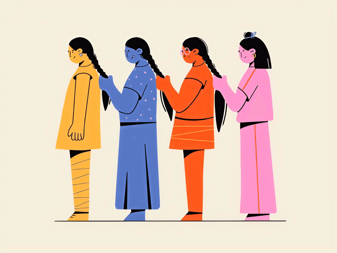 Four women standing together in a line